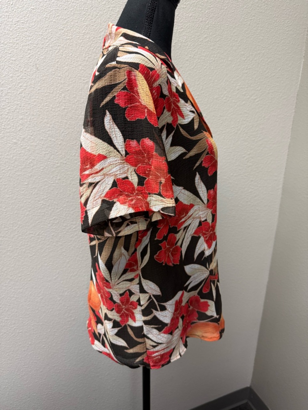 Alfred Dunner Floral Button Front Blouse Brown Orange Tropical Top Sz 12 - Picture 6 of 10